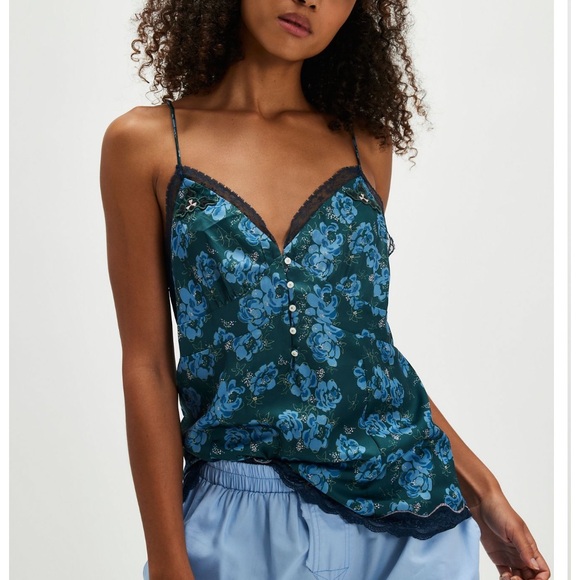 Free People Tops - FREE PEOPLE NIGHT SPECIAL BUTTON FRONT FLORAL CAMI TEAL MEDIUM AND LARGE